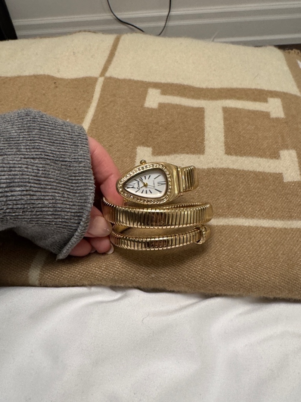 Gold Serpent Wrap Bracelet Watch - White Dial